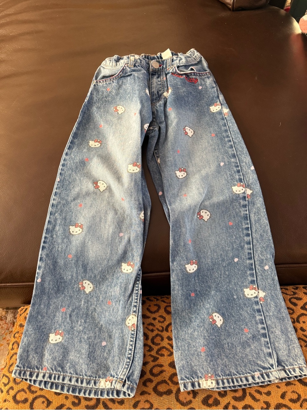 H&M Blue Denim Wide-Leg Jeans with Hello Kitty Print